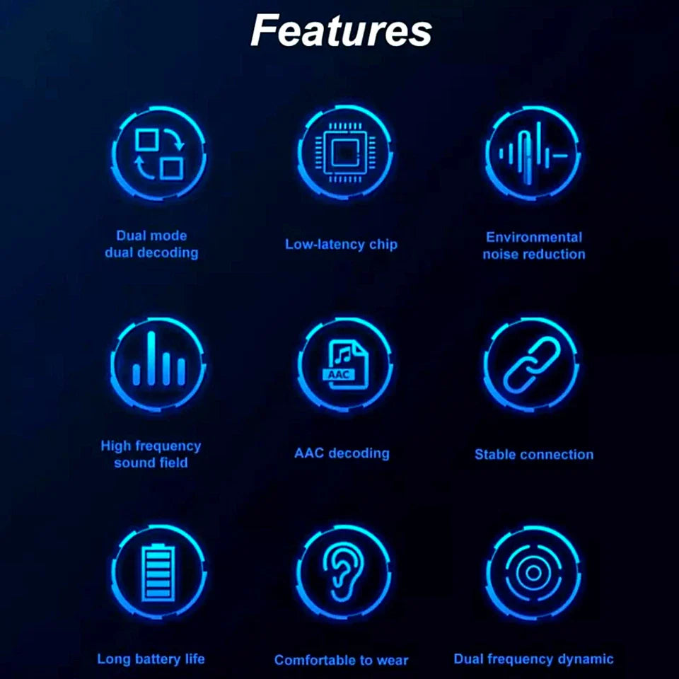 KW-01 Bluetooth Headset – Wireless Gaming Earbuds with Bluetooth 5.1 and Stereo Sound